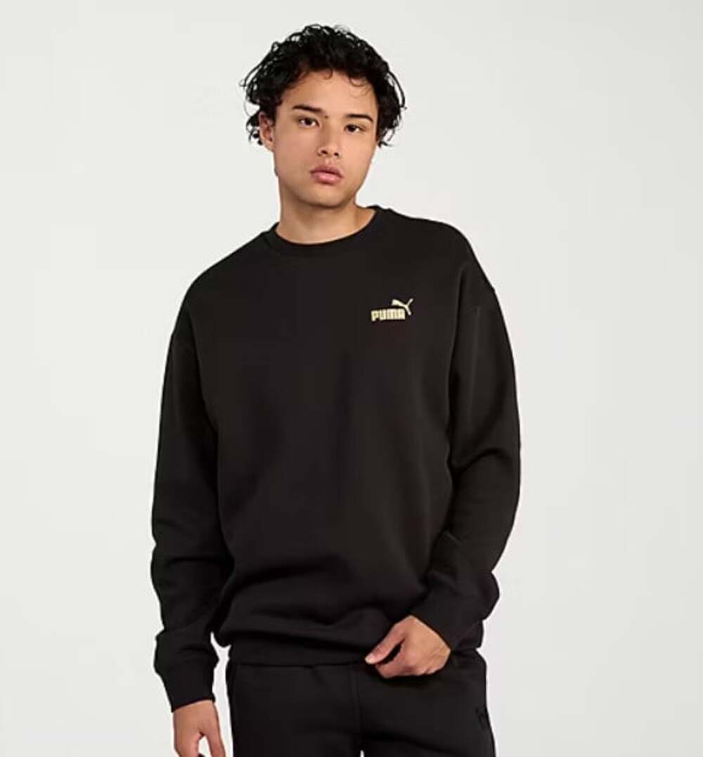 Puma Maximal Metallic Crew Size XXL Black Graphic Logo Pullover Sweatshirt NWT
